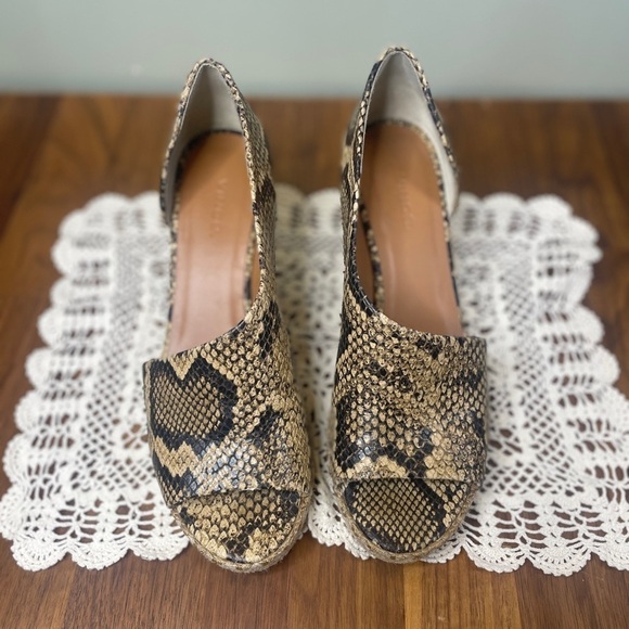 Vince Sonora Tan Snakeskin Leather Espadrille D'Orsay Peep Toe Wedges 8 - Picture 7 of 7